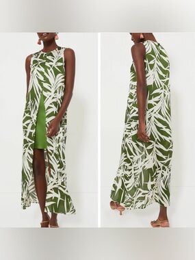 Green Leaf-Print Layered Maxi Dress